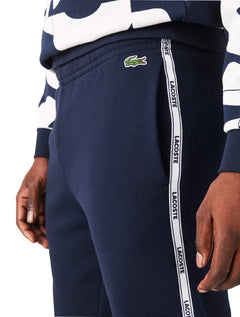 Calça Lacoste Moletom Masculina Side Sash Brand Recorte Azul Marinho