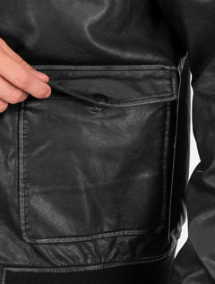 Jaqueta Ellus Masculina PU Leather Washed New Aviator Preta