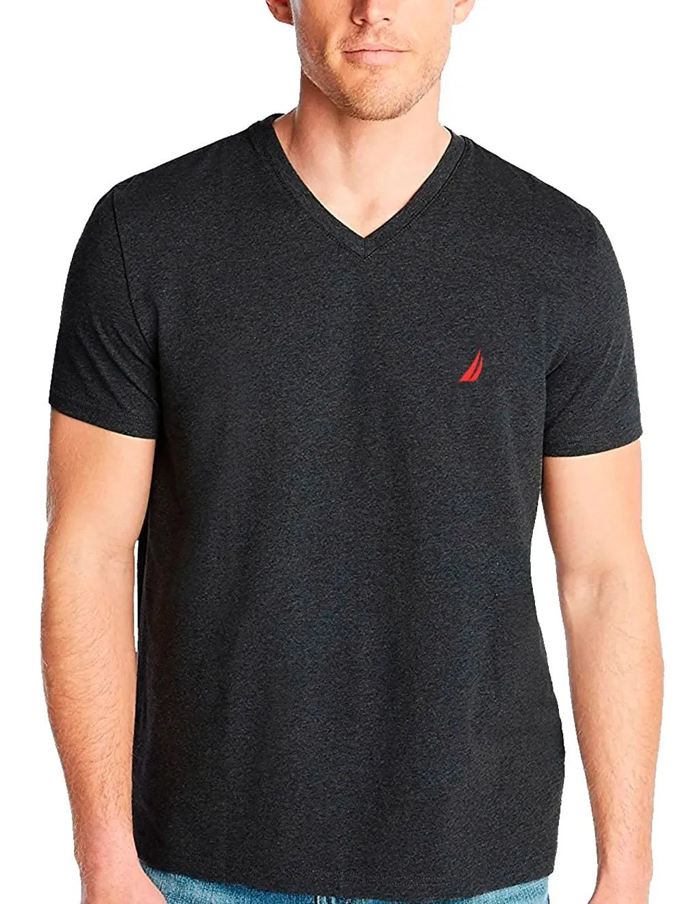 Camiseta Nautica Masculina Solid V-Neck Red Icon Chumbo Mescla