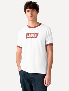 Camiseta Levis Masculina Standard  Ringer Vermelho Branco
