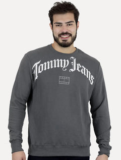 Moletom Tommy Jeans Masculino Regular Crewneck Grunge Logo Grafite