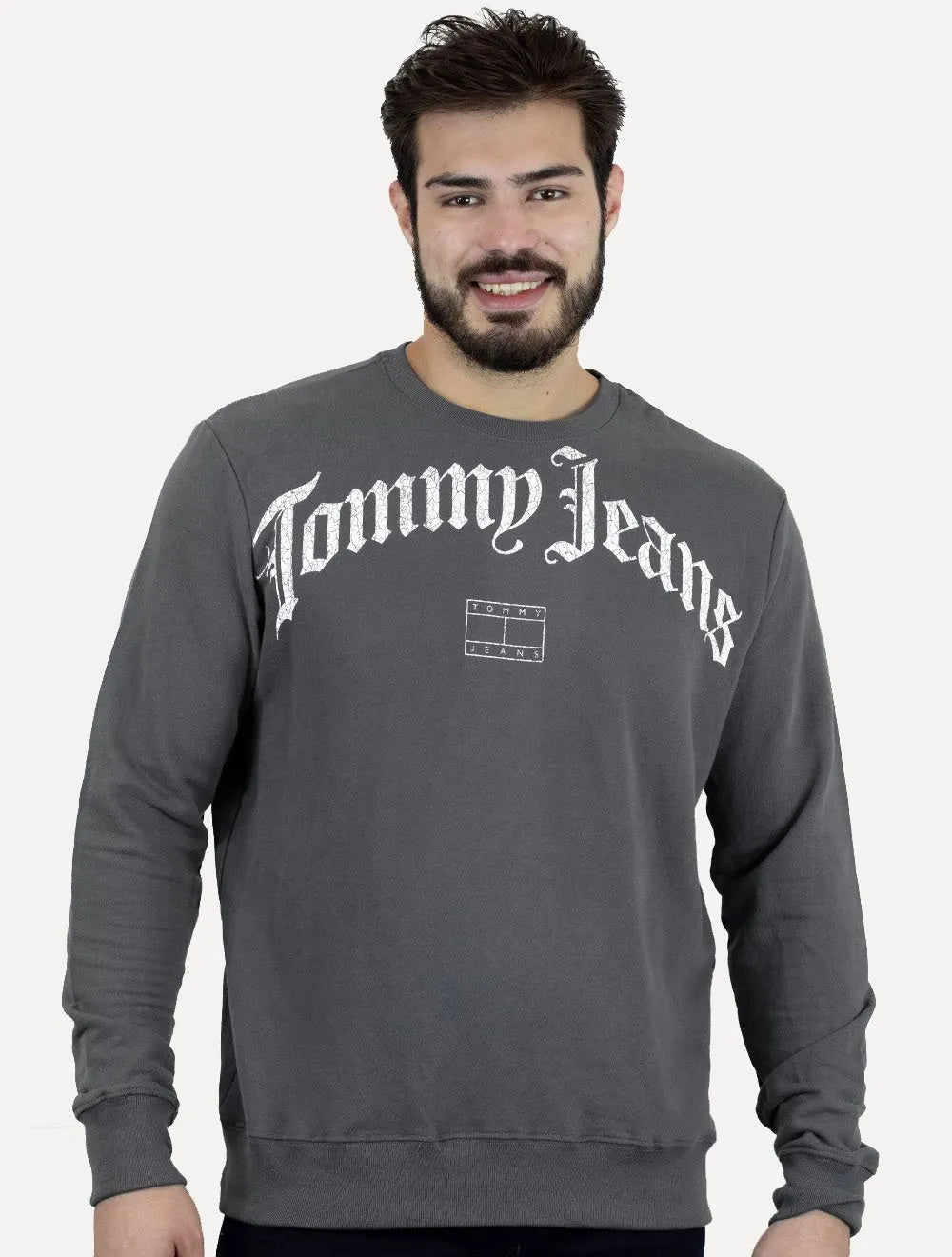 Moletom Tommy Jeans Masculino Regular Crewneck Grunge Logo Grafite
