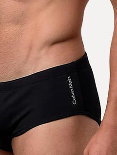Sunga Calvin Klein Swimwear Slim Vertical Light Logo Pequeno Preta
