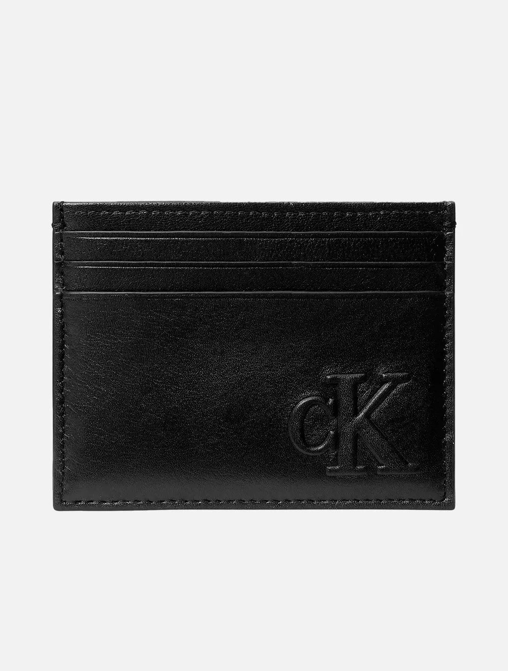 Carteira Calvin Klein Porta Cartão Couro Sculpted Logo Bold Horizontal Preta