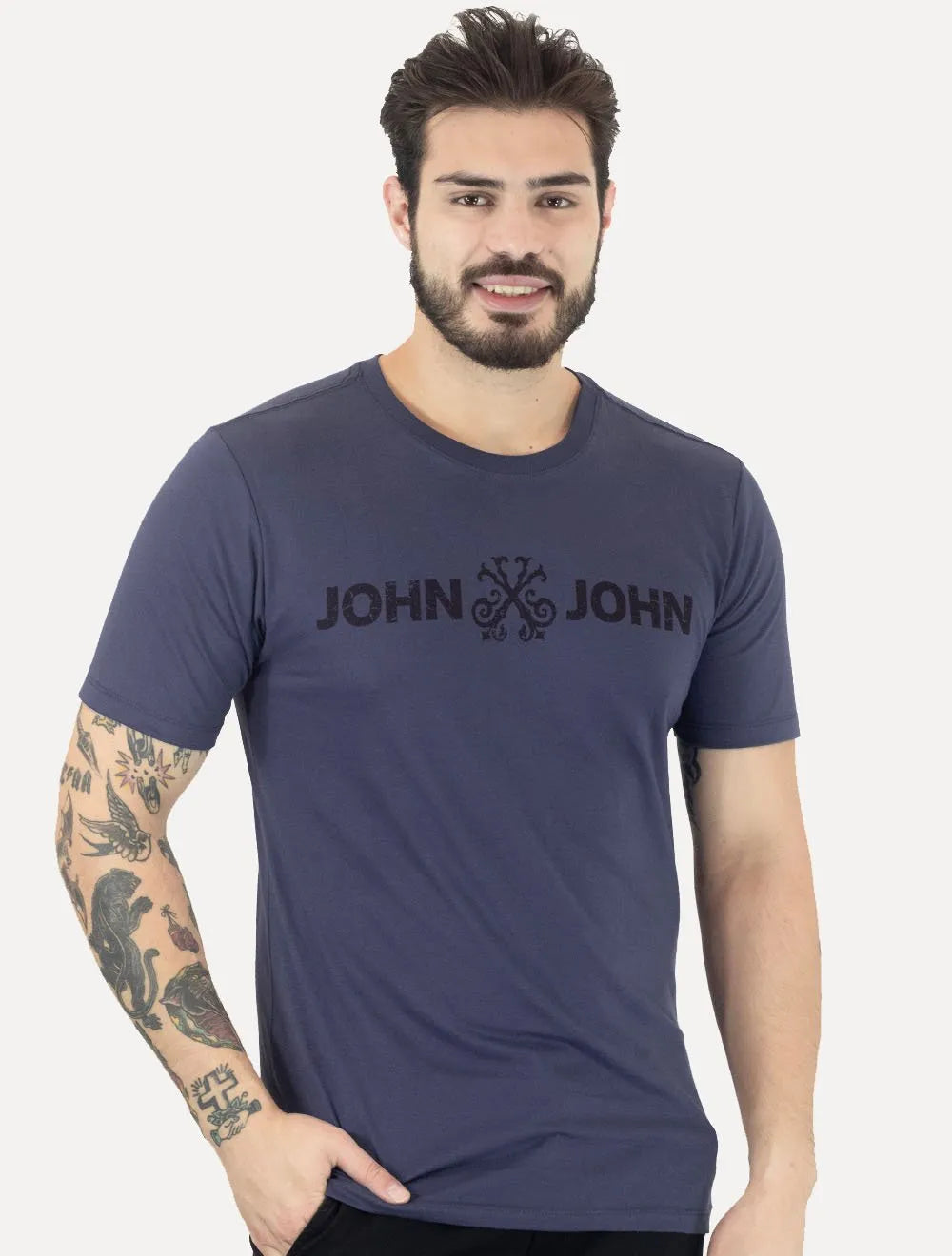 Camiseta John John Masculina JJ Basic Logo Rusty Azul Médio