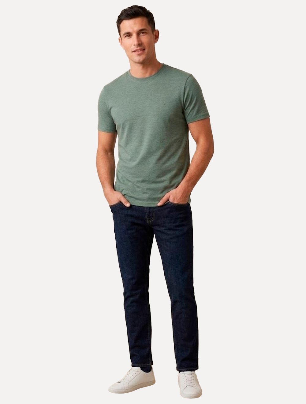Camiseta Dudalina Regular Fit Textura Logo Verde Mescla