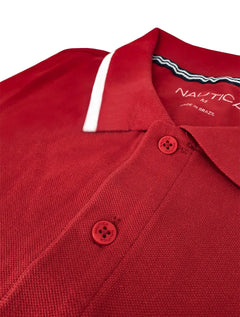 Polo Nautica Masculina Piquet Frisos Logo Colorblock Vermelha
