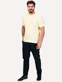 Camiseta Dixen Masculina Tricot Manga Curta Gola Careca Grande Textura Vertical Cinza