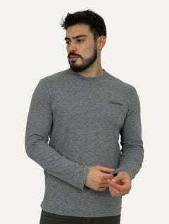 Blusa Calvin Klein Masculina Manga Longa Logo Bordado Cinza Escuro Mescla