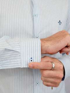 Camisa Dudalina Masculina Milano Fit Easy Icon Listras Azul Claro