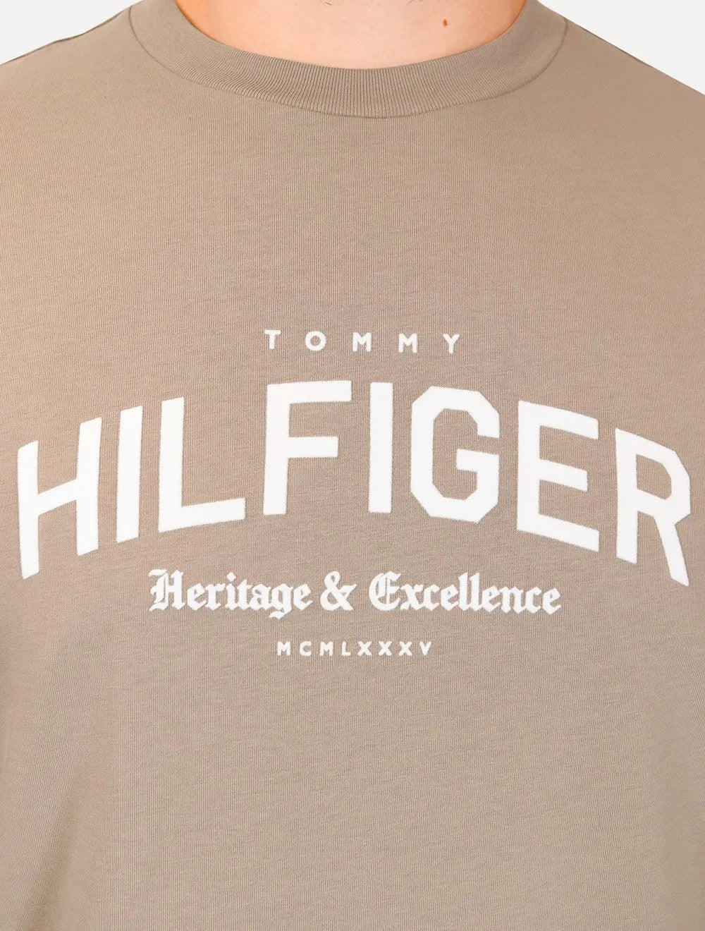 Camiseta Tommy Hilfiger Masculina Regular Logo Arch Marrom Claro