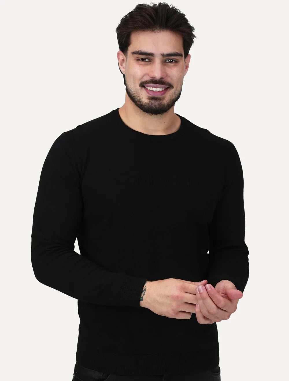 Suéter Calvin Klein Jeans Masculino Tricot Gola Careca Liso Preto