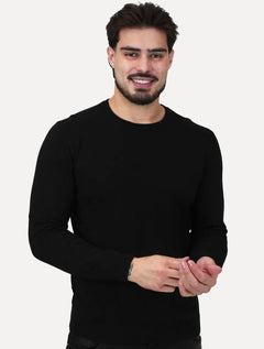Suéter Calvin Klein Jeans Masculino Tricot Gola Careca Liso Preto