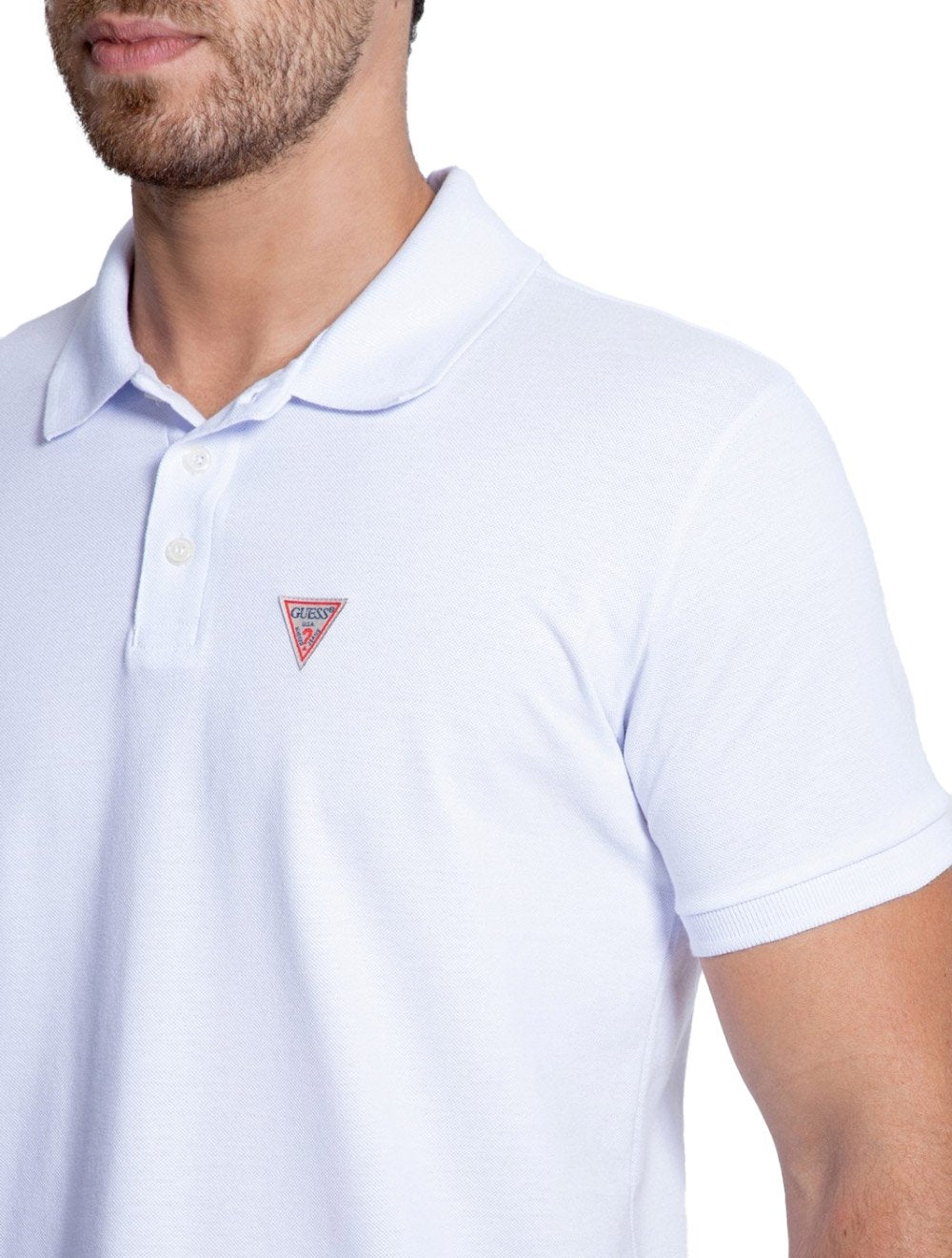 Polo Guess Masculina Piquet Tag Logo Branca