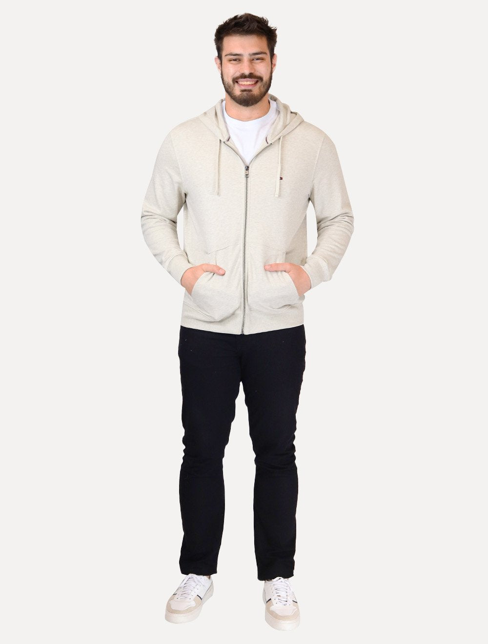 Moletom Tommy Hilfiger Masculino Flag Logo Zip-Through Hoody Areia