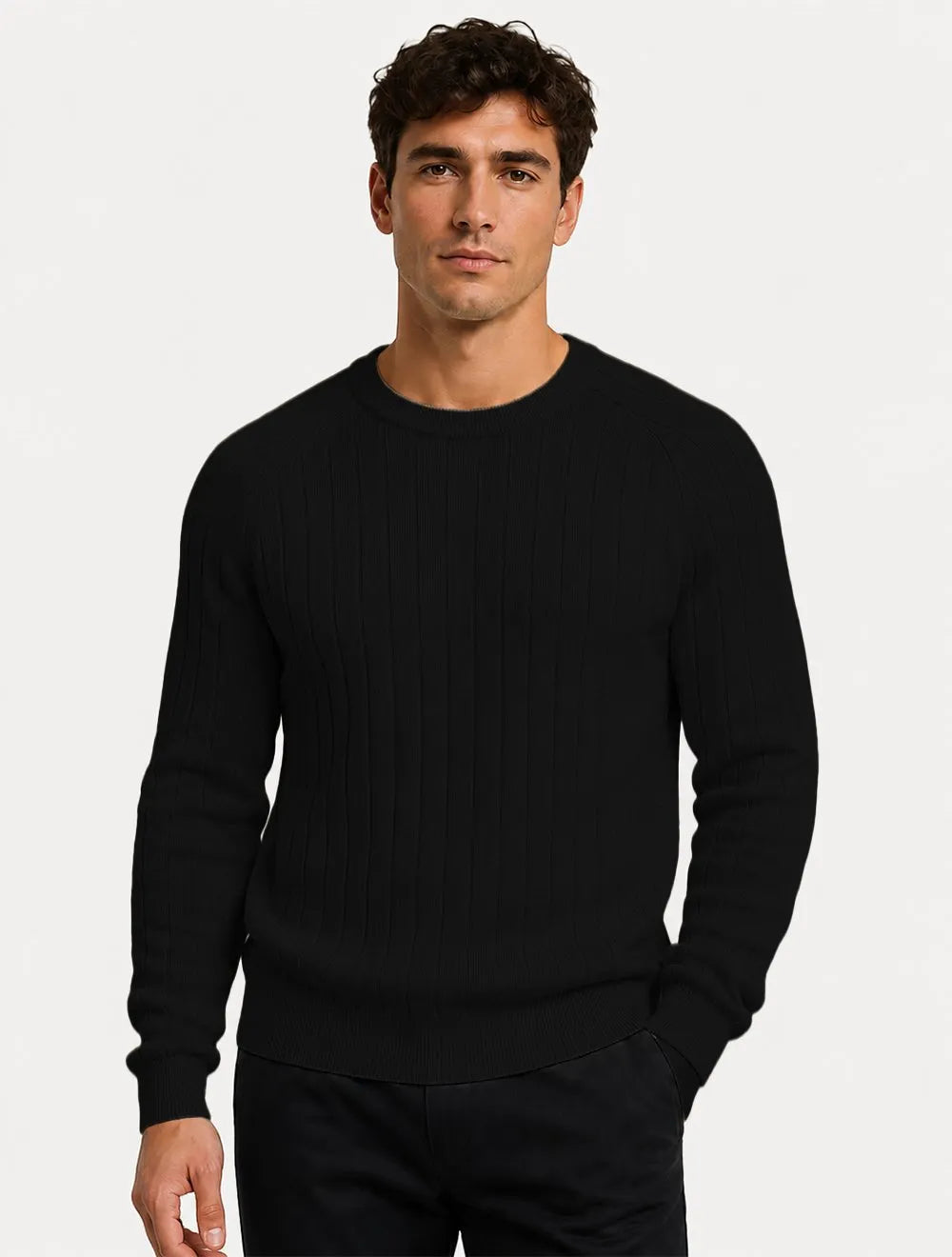 Suéter Dixen Masculino Tricot Manga Longa Texturizada Vertical Preto