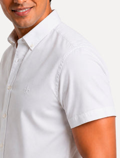 Camisa Dudalina Masculina Manga Curta Slim Superfine Cotton Tricoline Lisa Branca