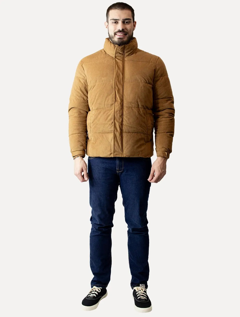 Jaqueta Dixen Masculina Puffer Veludo Cotelê Marrom Claro