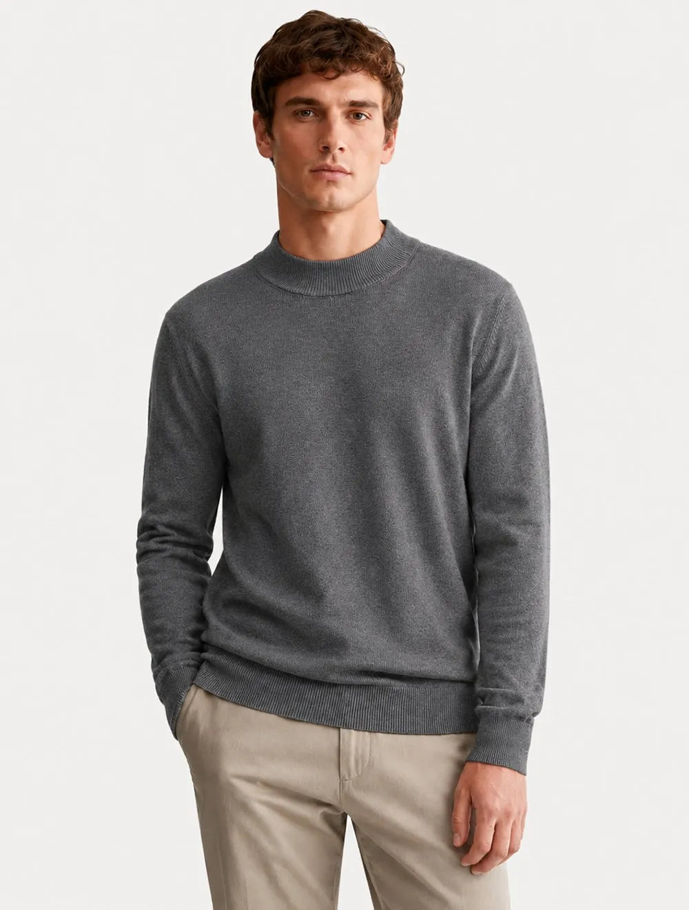 Suéter Dixen Masculino Tricot Basic Crewneck Cinza Escuro