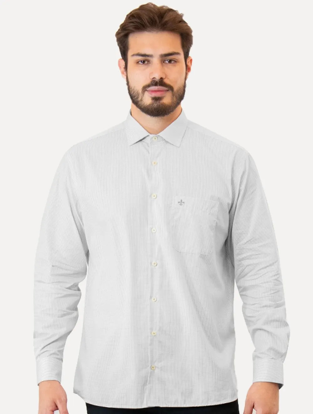 Camisa Dudalina Masculina Comfort Superfine Cotton Pocket Grid Cinza Médio