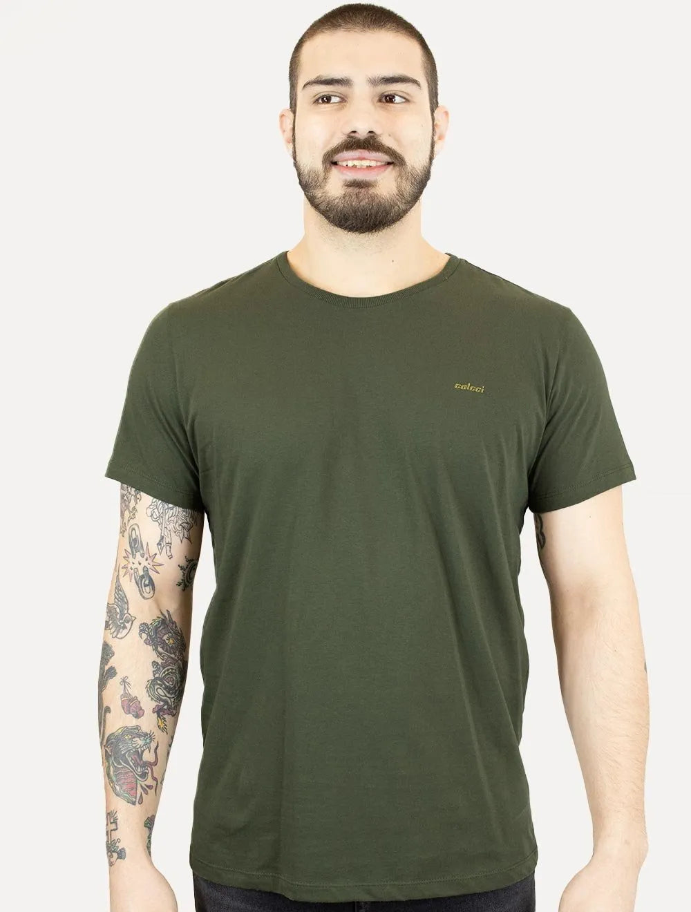 Camiseta Colcci Masculina Back To Basics Logo Verde Escuro