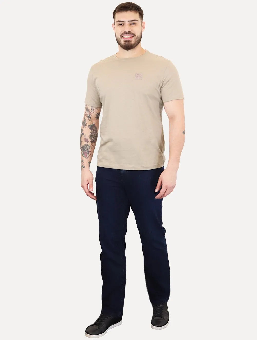 Camiseta Calvin Klein Jeans Masculina Egyptian Cotton CK Rubber Badge Cáqui Médio
