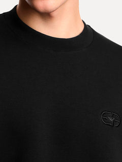 Blusa Moletom Emporio Armani Masculina Essential EA Logo Embroidery Preta