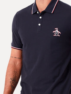 Polo Original Penguin Masculina Piquet Lisa Friso Mega Patch Azul Marinho