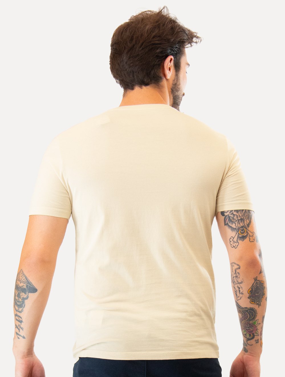 Camiseta Guess Masculina Small Silk Logo Off-White