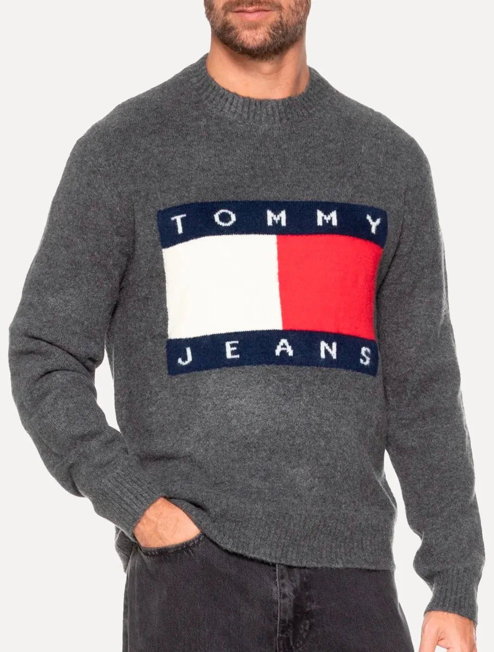 Blusa Tommy Hilfiger Masculina  Regular Melange Flag Chumbo