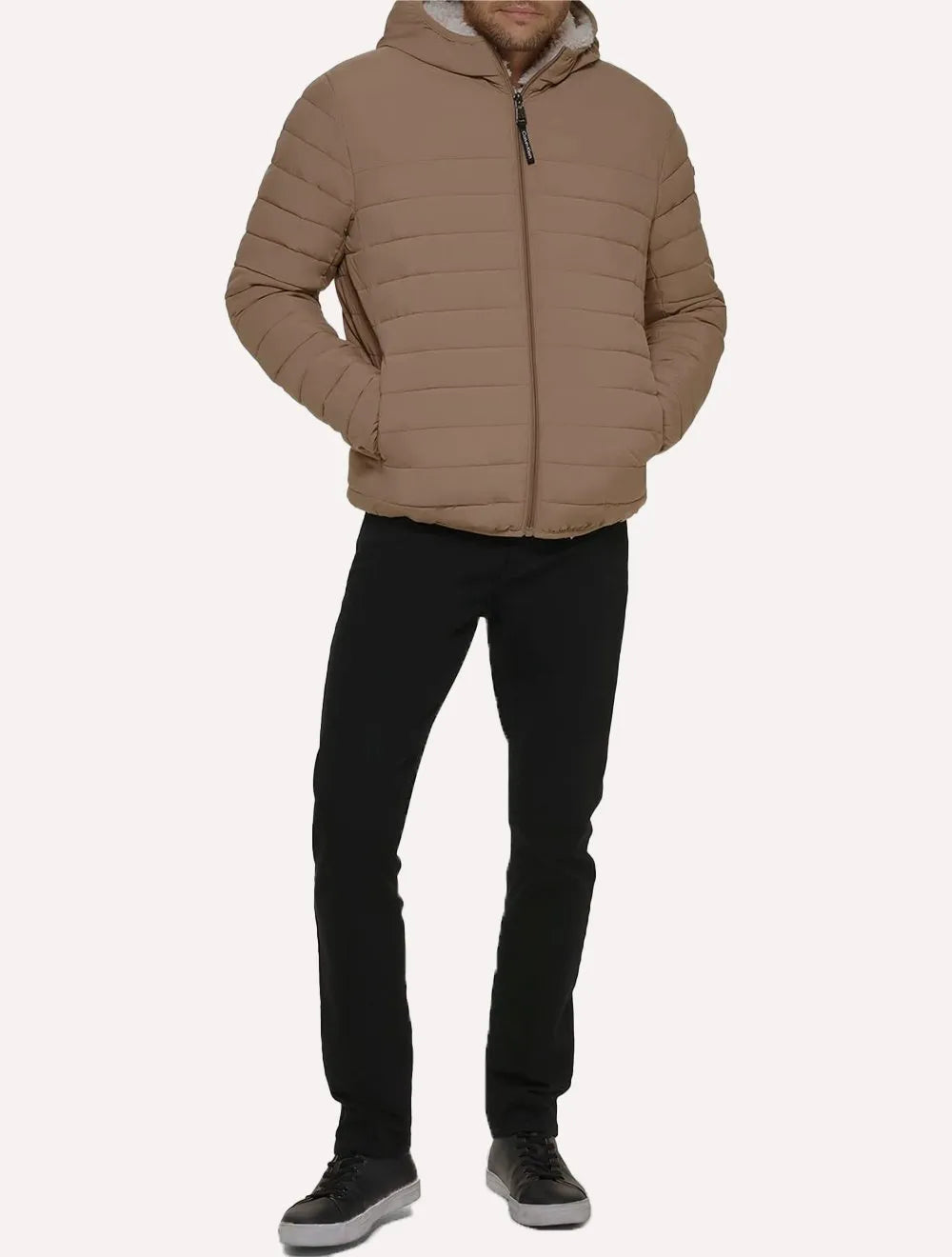 Jaqueta Calvin Klein Masculina Hoodie Matelassê Sherpa Cáqui