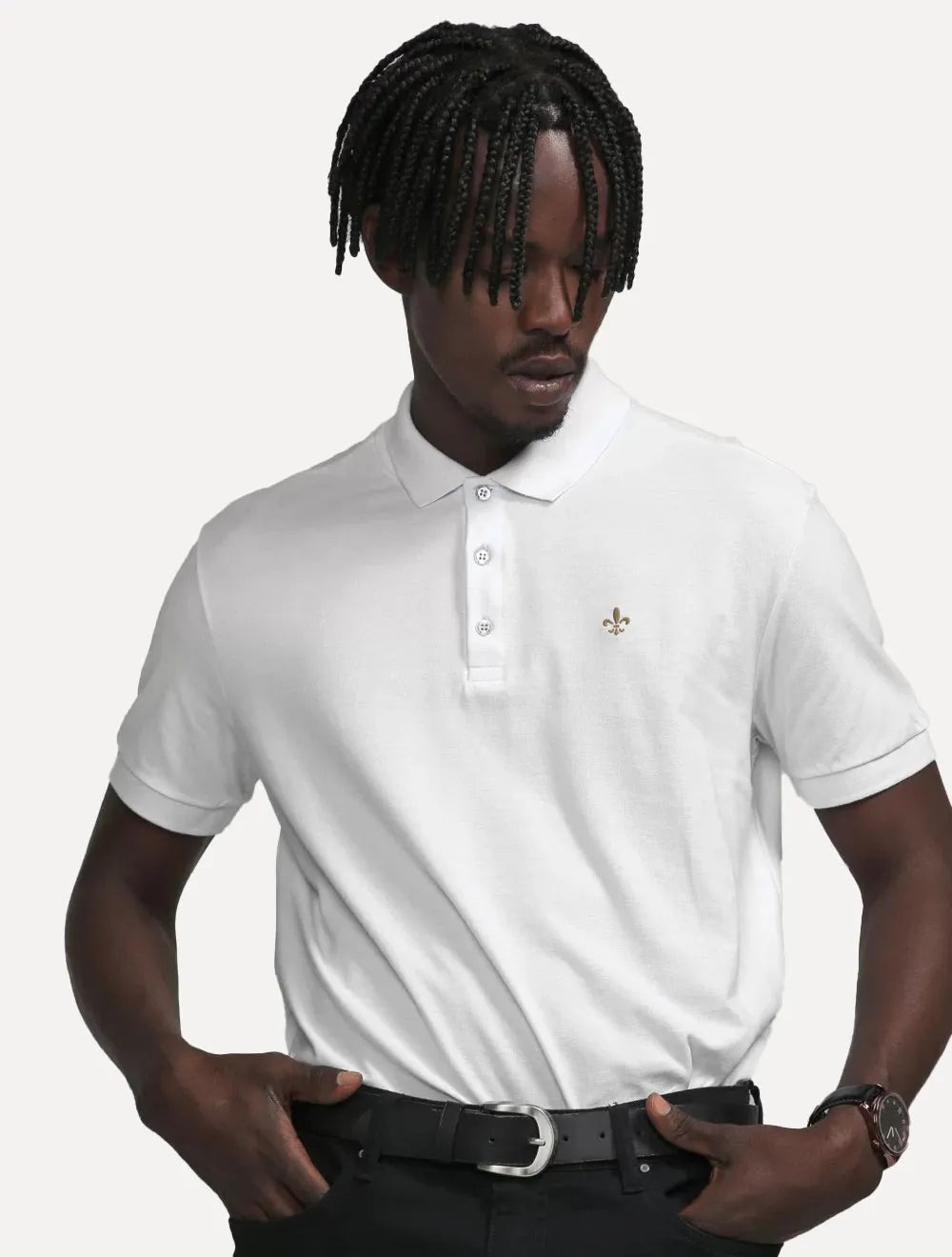 Polo Dudalina Masculina Piquet Brown Logo Bordado Branca