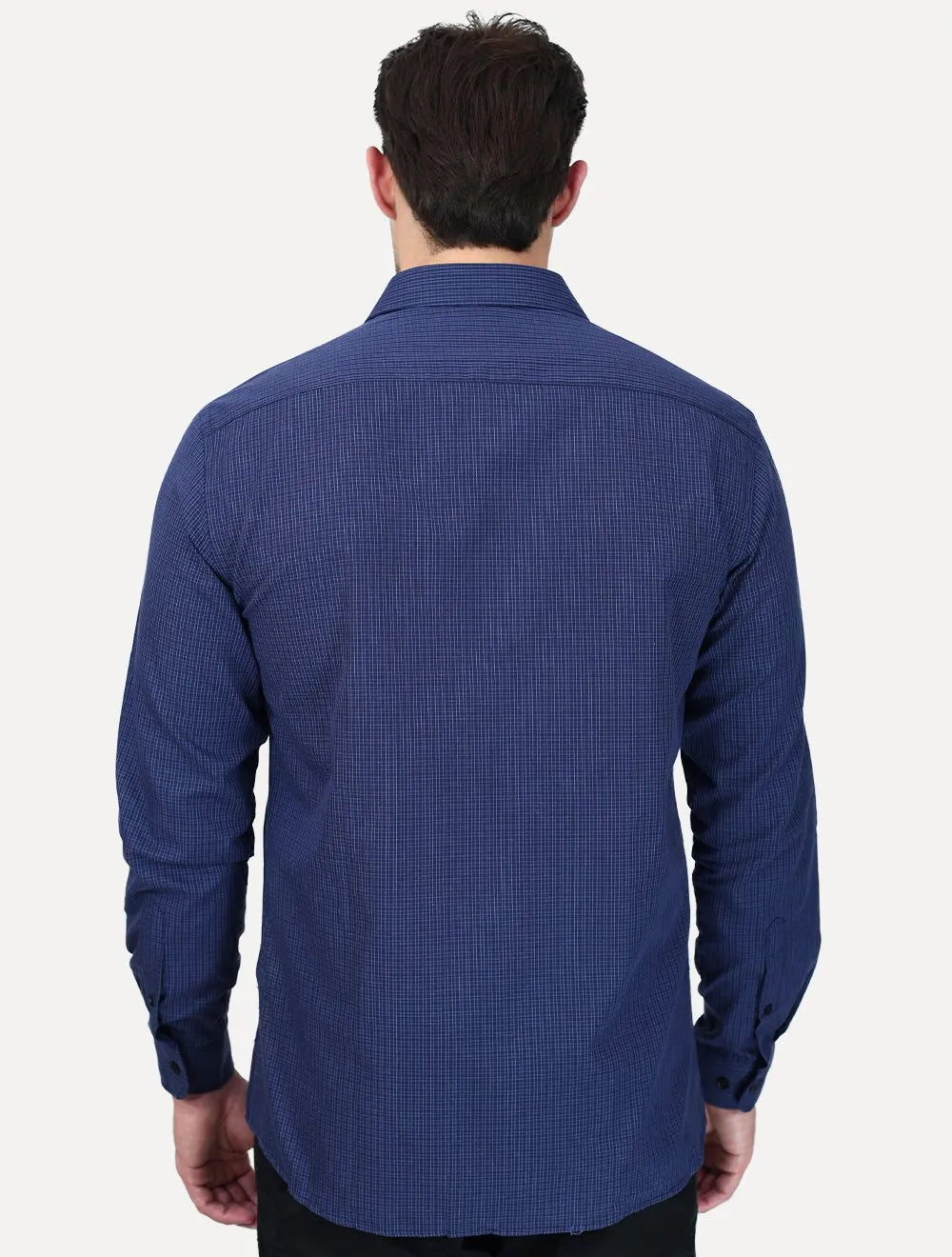 Camisa Dudalina Masculina Slim Superfine Cotton Xadrez Grid Azul Marinho
