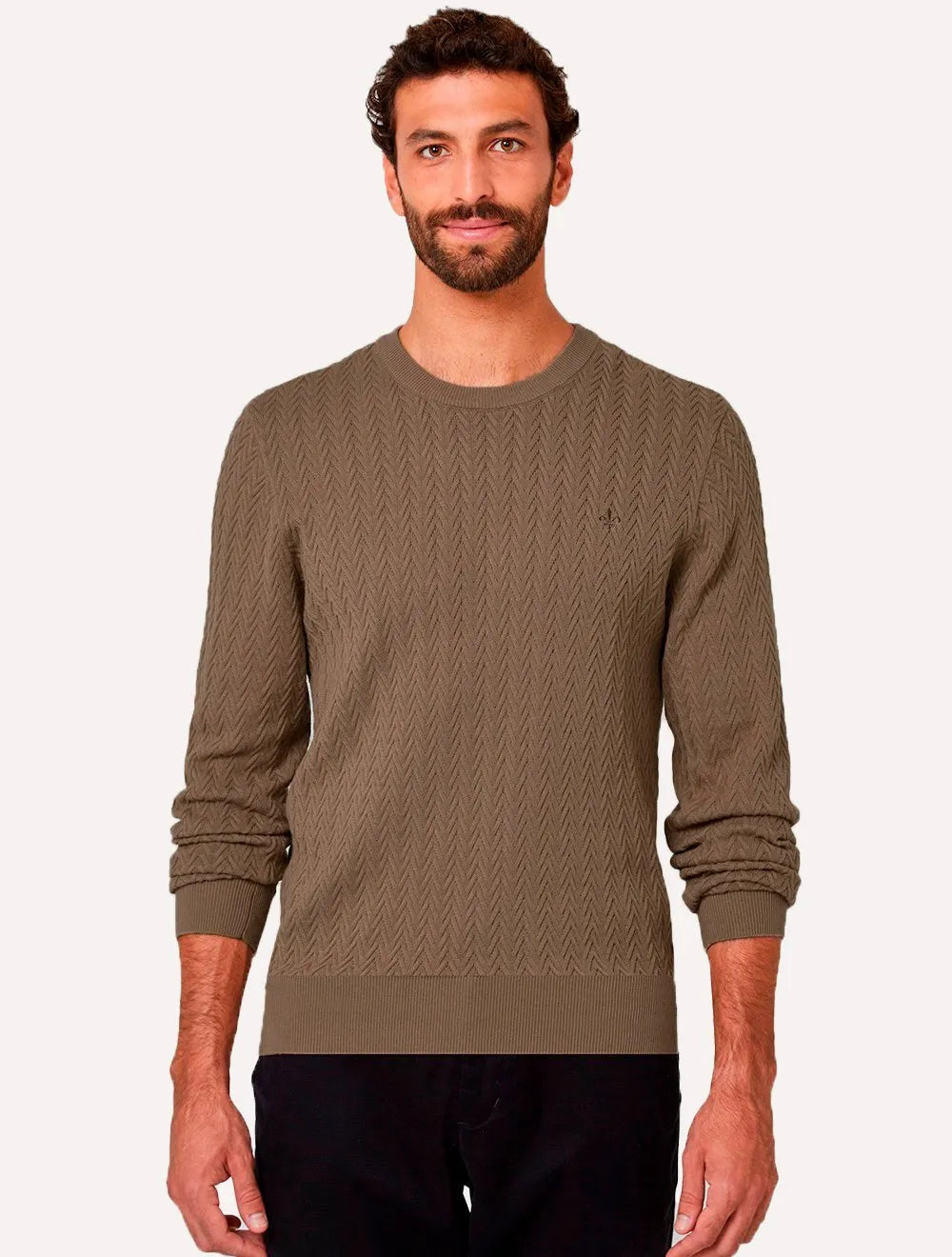 Tricot Dudalina Masculino Textura Chevron Marrom Claro