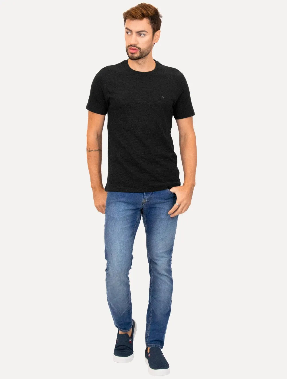 Camiseta Aramis Masculina Regular Suedine Canelado Preta