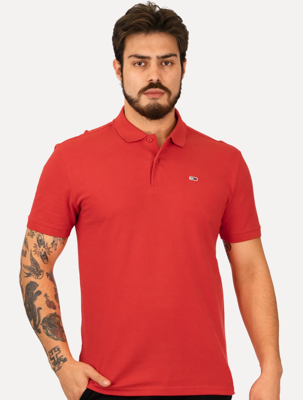 Polo Tommy Jeans Masculina Piquet Regular Placket Vermelha