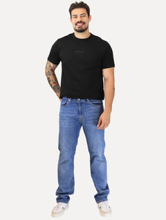 Camiseta Replay Masculina Regular Silk Frontal Logo Preta