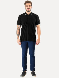 Polo Guess Masculina Piquet Light Friso Bordado Preta