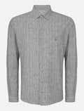 Camisa Dudalina Masculina Slim Slub Cotton Listrada Cinza Médio Mescla