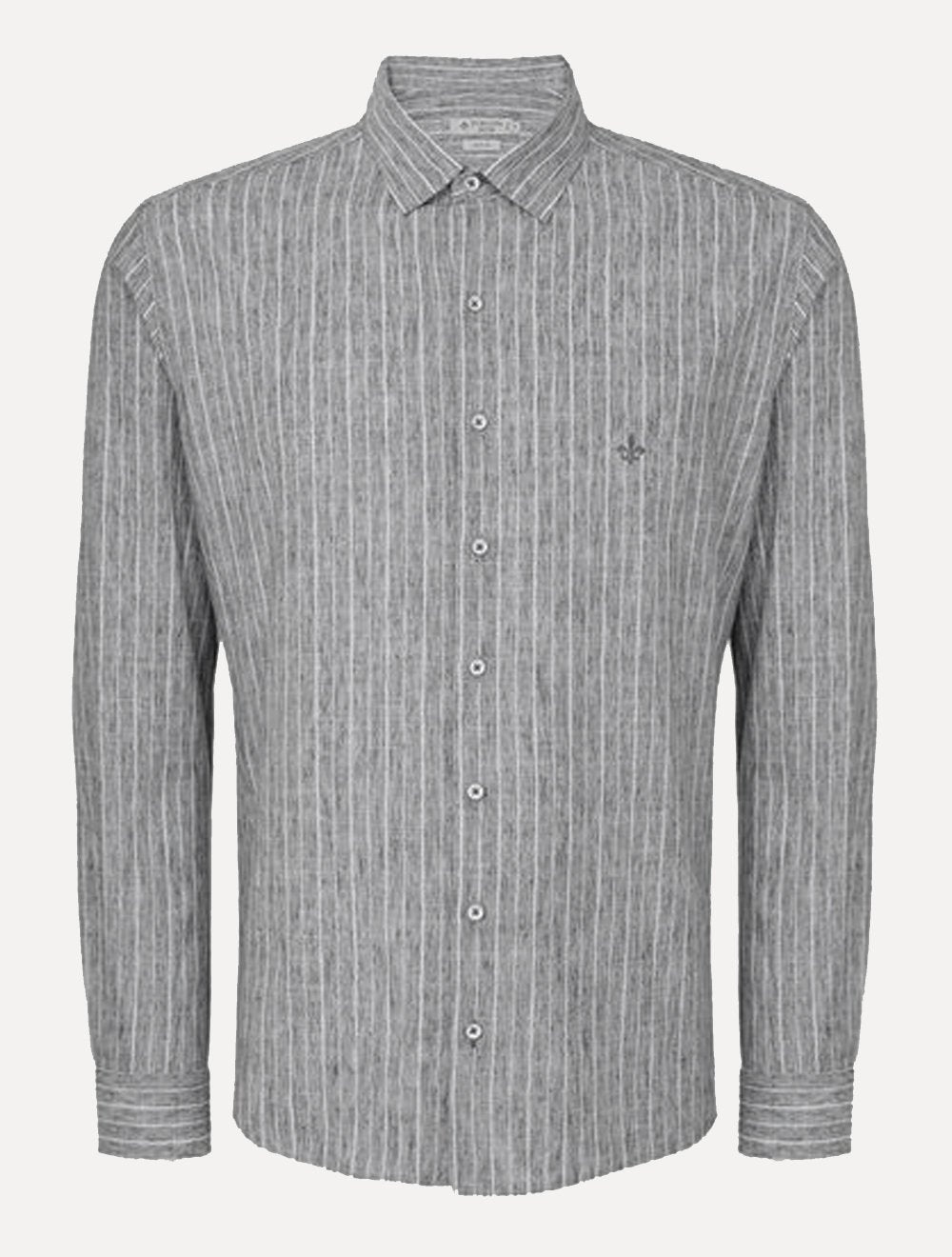 Camisa Dudalina Masculina Slim Slub Cotton Listrada Cinza Médio Mescla