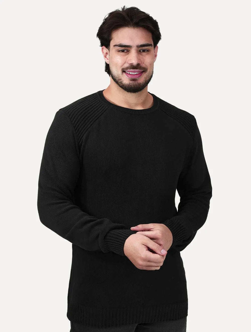 Suéter Dixen Masculino Tricot Nervura Ombro Preto
