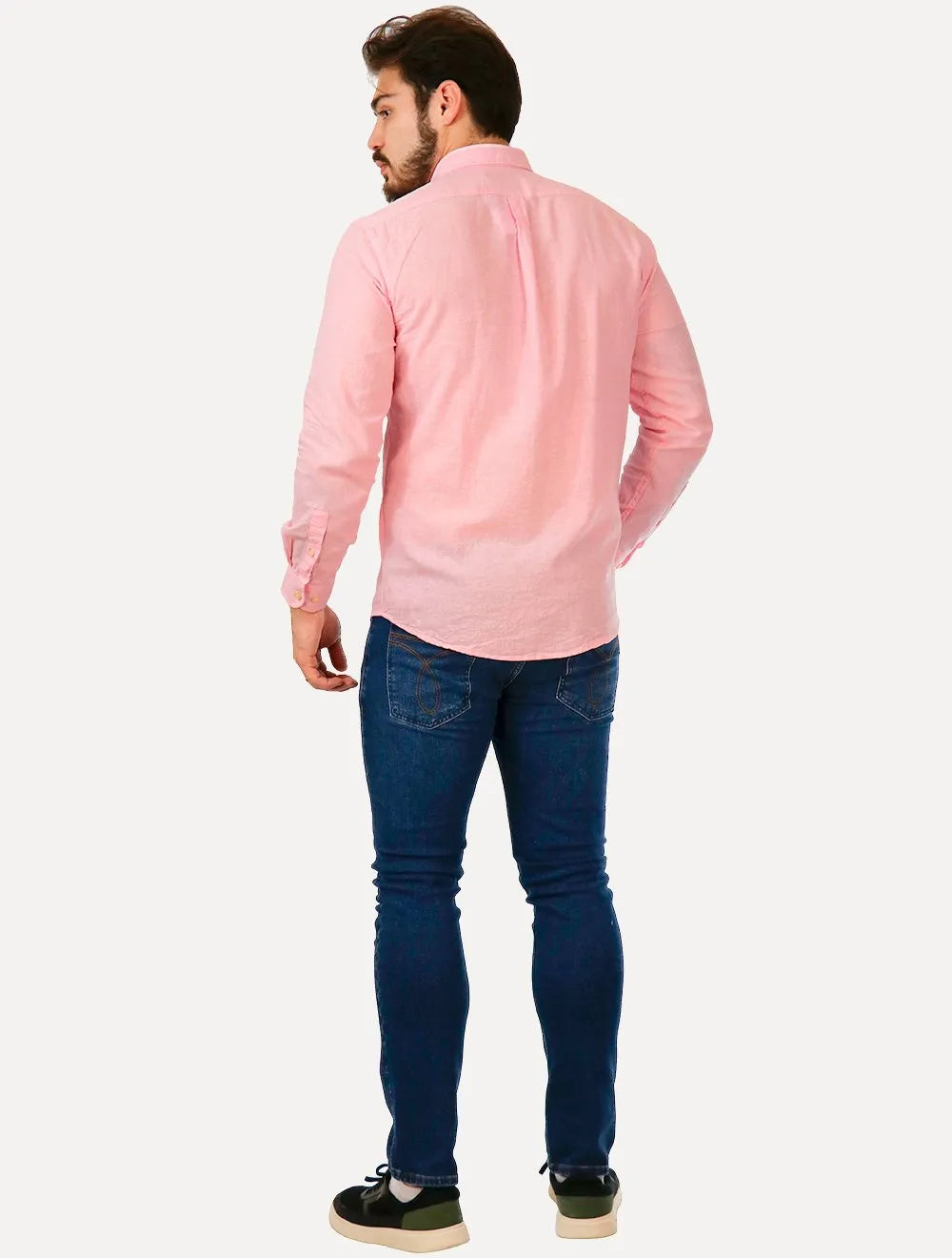Camisa Ralph Lauren Masculina Linho Blue Icon Rosa Claro Mescla
