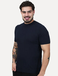 Camiseta Dixen Masculina Tricot Manga Curta Gola Careca Azul Marinho