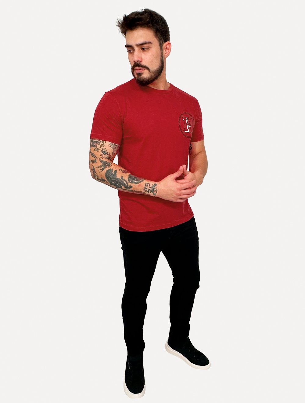 Camiseta Tommy Hilfiger Masculina Columbus H Roundle Logo Vermelho