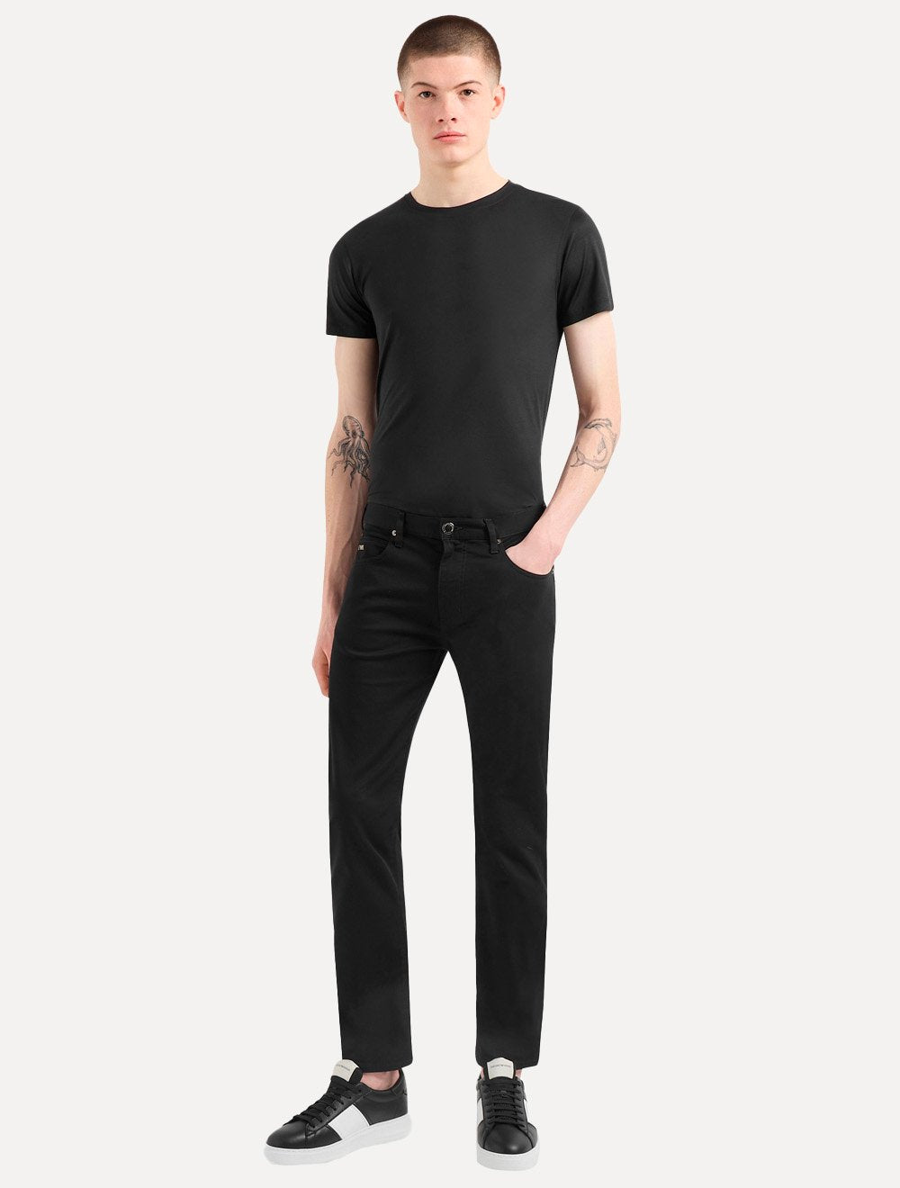 Calça Jeans Emporio Armani Masculina J45 Regular Fit Gabardine Stretch Preto