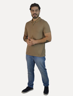 Polo Dudalina Masculina Malha Gola Friso Binada Cáqui