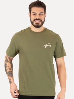 Camiseta Tommy Jeans Masculina Embroidered Signature Verde Militar