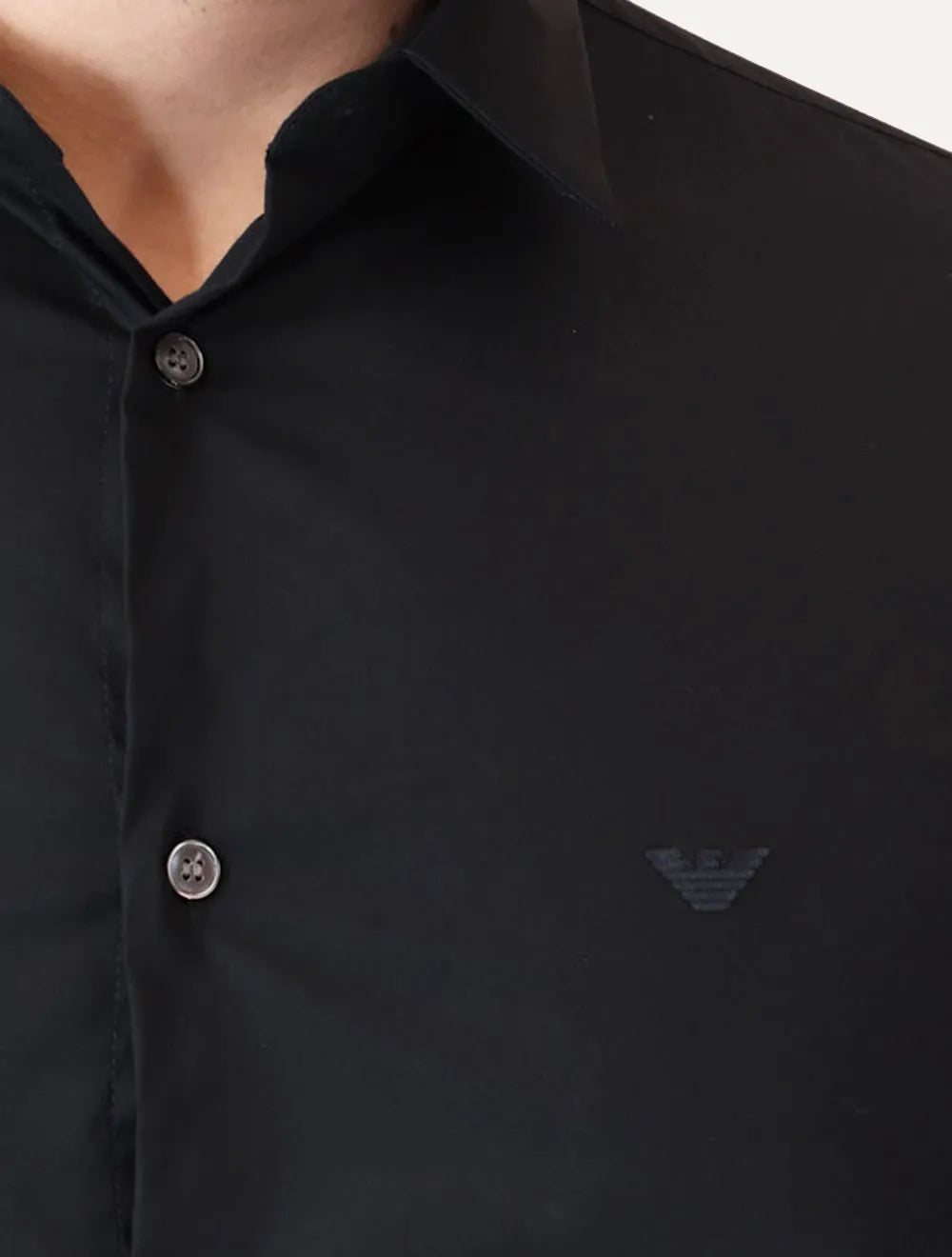 Camisa Empório Armani Masculina Stretch Embroidered Mono Logo Azul Escuro