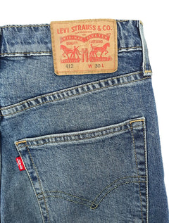 Bermuda Levis Jeans Masculina 412 Slim Shorts Stretch Destroyed Azul