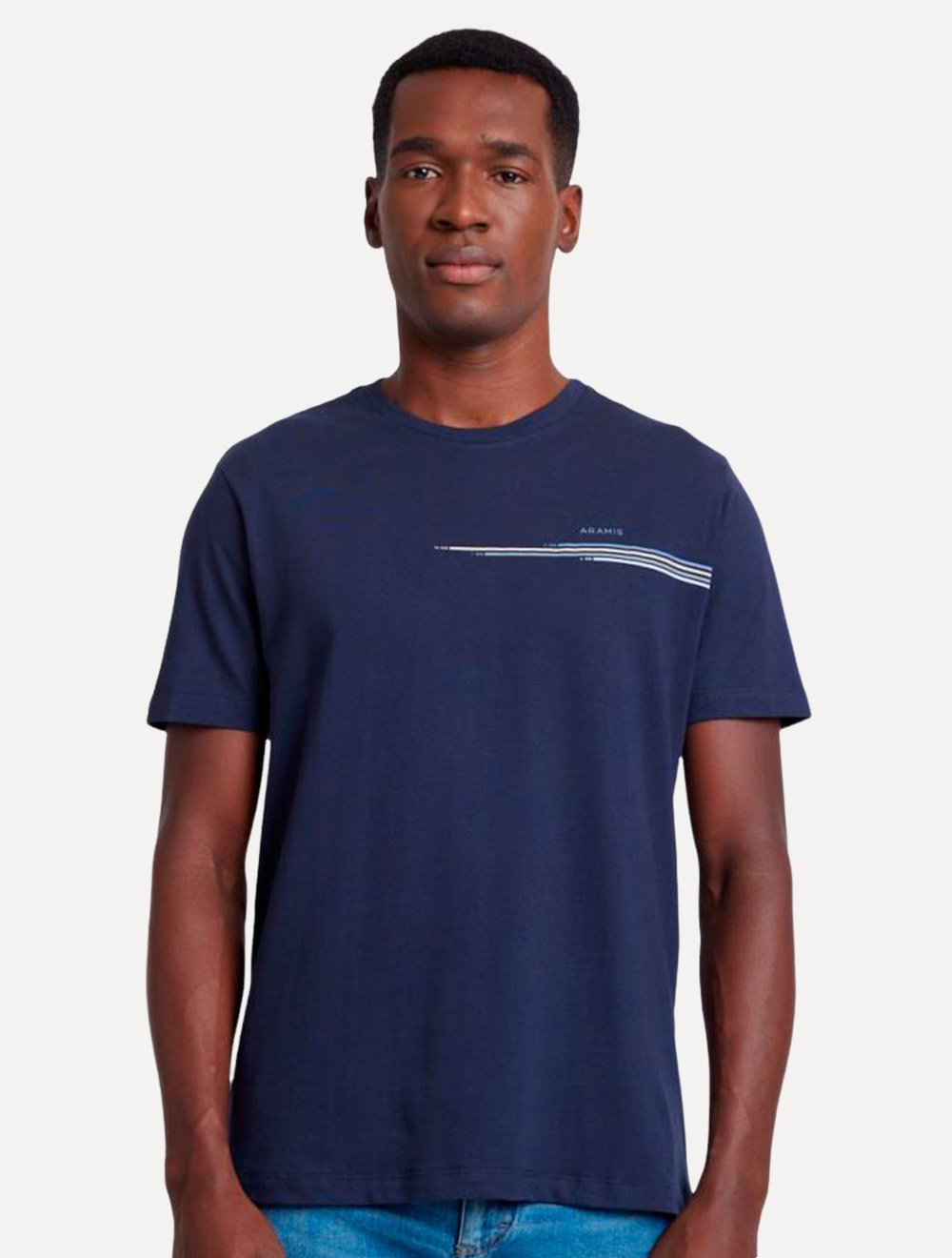 Camiseta Aramis Masculina Estampa Faixas Peito Azul Marinho